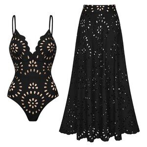 NWOT Flaxmaker LaserCut One piece swimsuit & ?matching long skirt medium